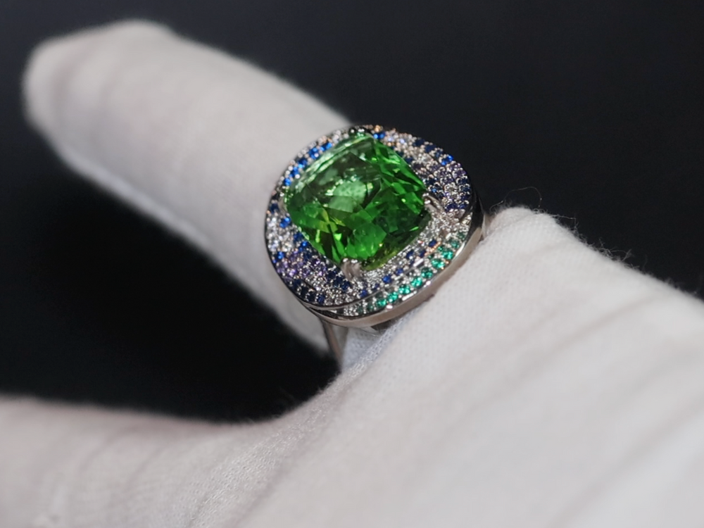 Womens Big Green Diamond Ring | Statement Ring | Green Diamond Ring | Womens Big Diamond Ring