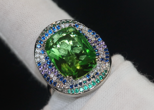 Womens Big Green Diamond Ring | Statement Ring | Green Diamond Ring | Womens Big Diamond Ring