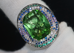 Womens Big Green Diamond Ring | Statement Ring | Green Diamond Ring | Womens Big Diamond Ring