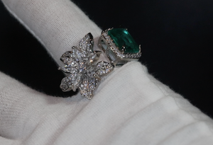 Big Green Diamond Ring | Womens Promise Rings | Green diamond flower ring