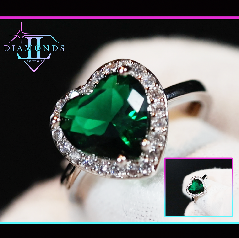 Green diamond heart ring