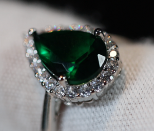 Green Diamond Ring, Teardrop green diamond ring, Green Pear Cut Diamond Ring