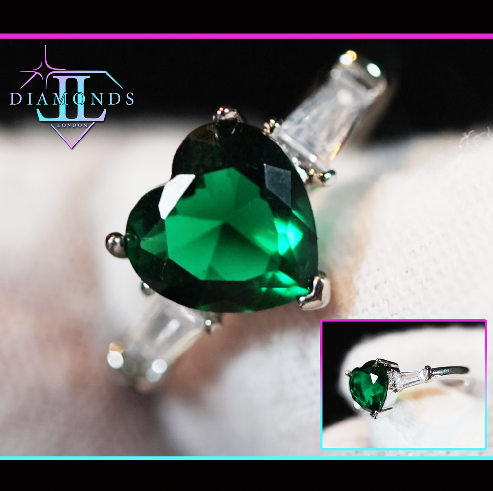 Green diamond heart ring