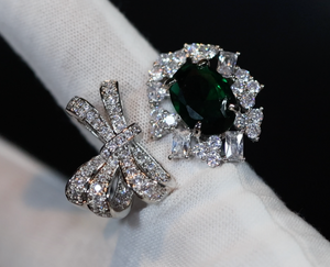 Emerald green diamond oval ring