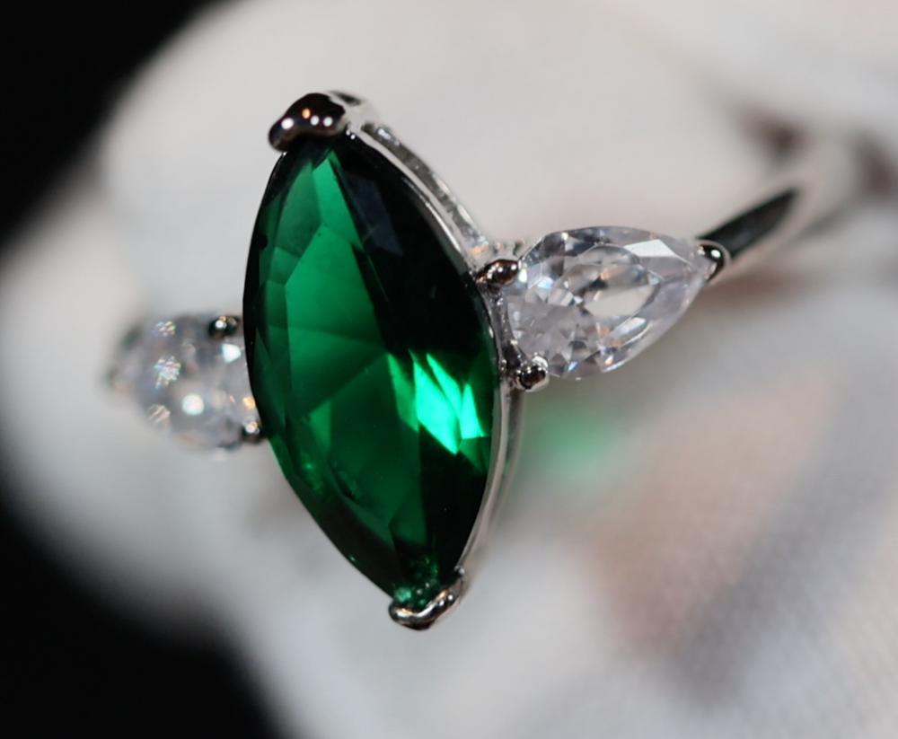 Green Diamond Ring, Green marquise diamond ring, Emerald green diamond ring