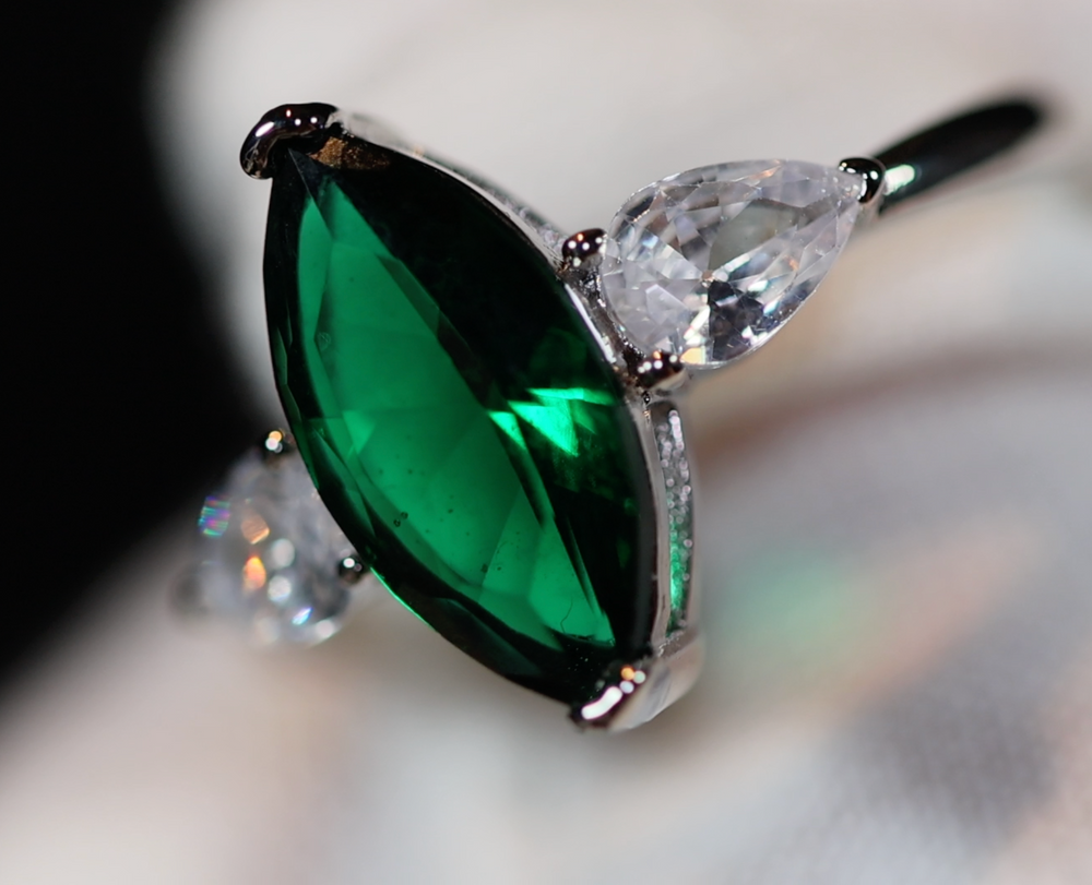 Green Diamond Ring, Green marquise diamond ring, Emerald green diamond ring