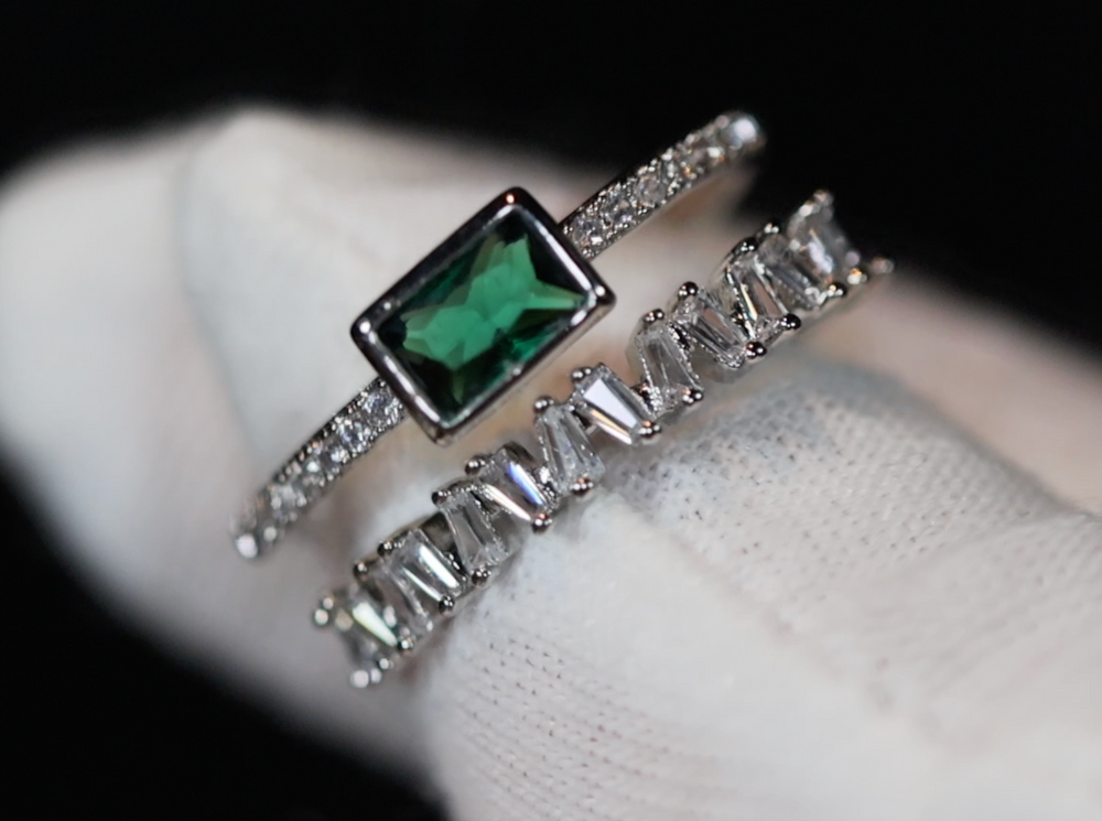 silver Green diamond rings