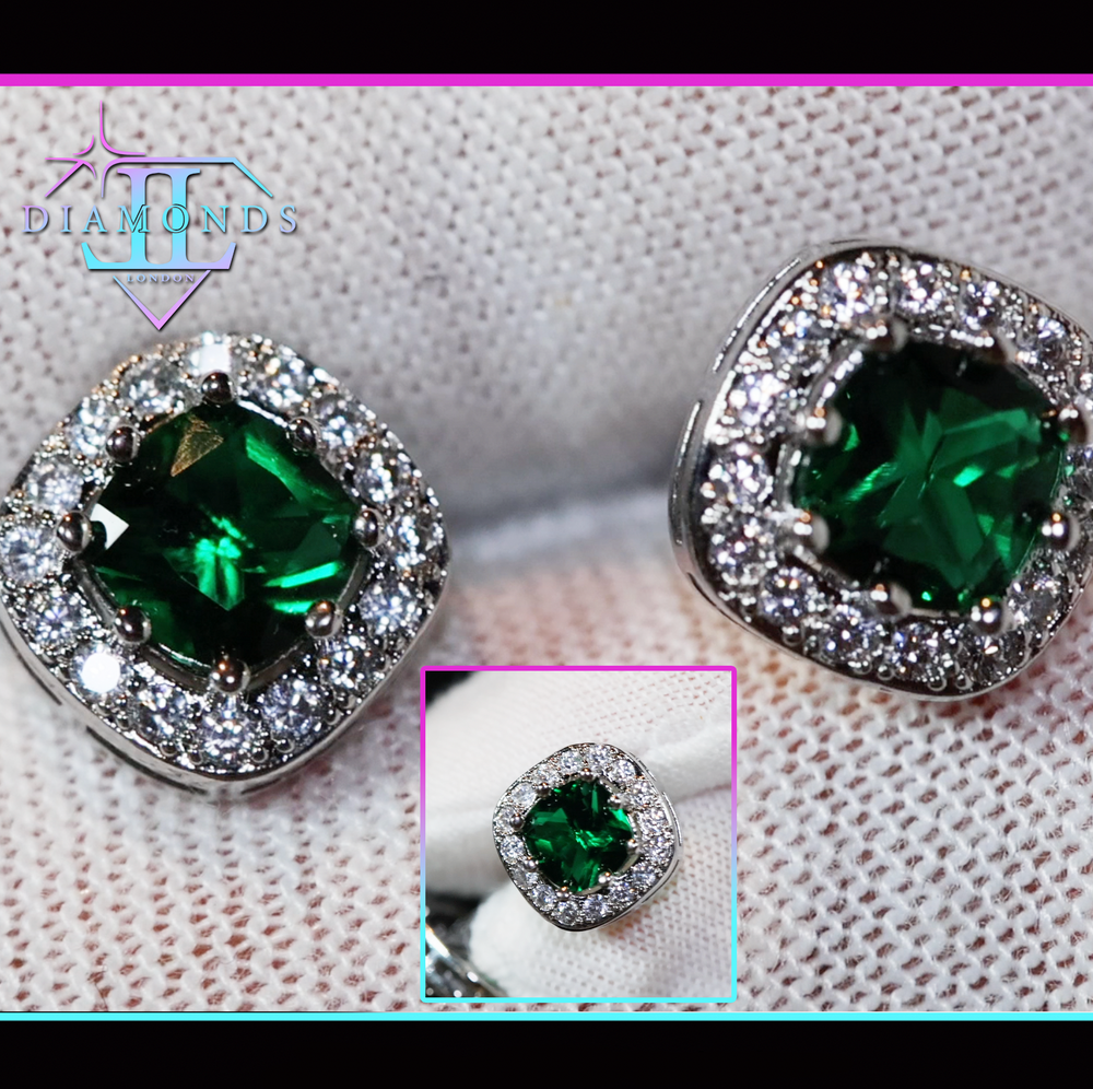 Green Diamond Ear Studs