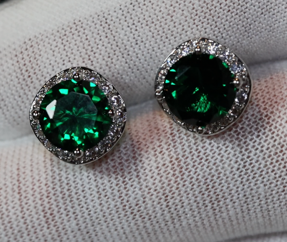 Green Diamond Ear Studs | Womens Earrings | Emerald Earrings