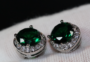 Green Diamond Ear Studs | Womens Earrings | Emerald Earrings