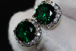 Green Diamond Ear Studs | Womens Earrings | Emerald Earrings