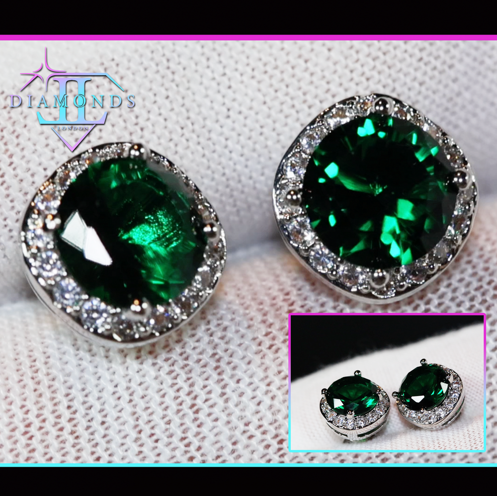 green diamond ear studs