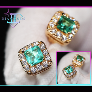 Gold green diamond ear studs