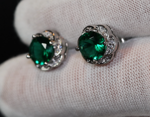 Green Diamond Ear Studs