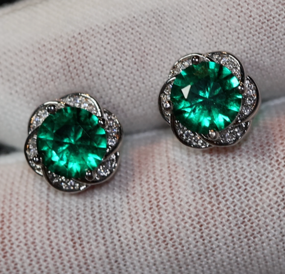 Green Diamond Ear Studs