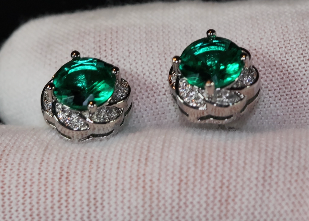 Green Diamond Ear Studs