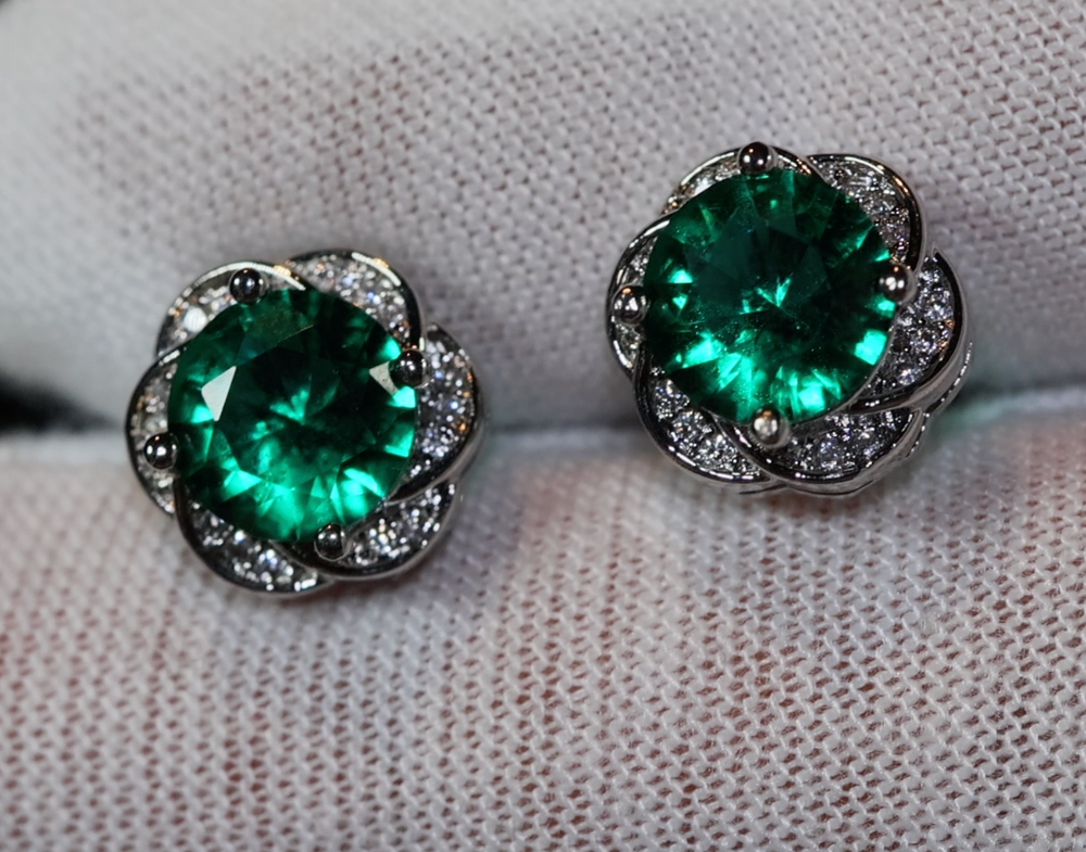 Green Diamond Ear Studs