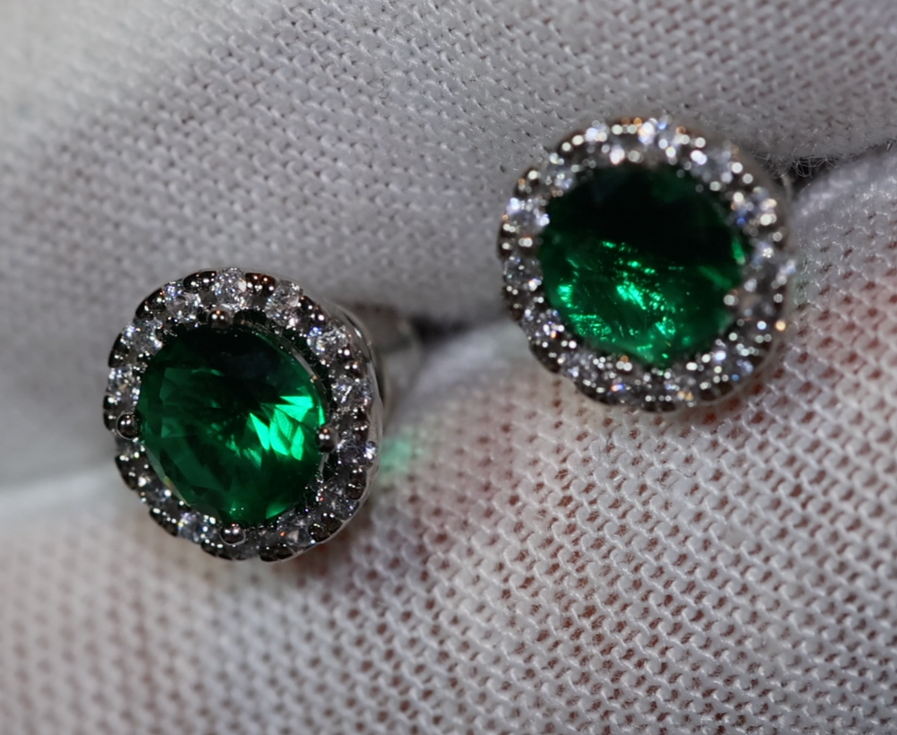 Green Diamond Ear Studs
