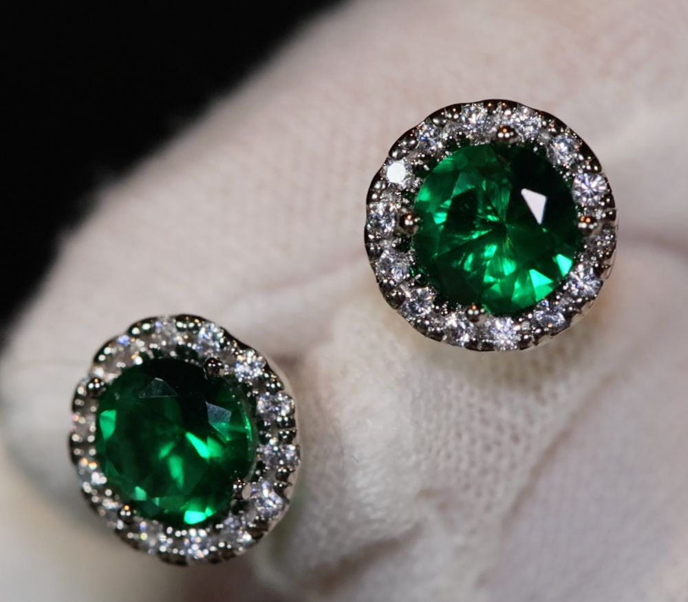 Green Diamond Ear Studs