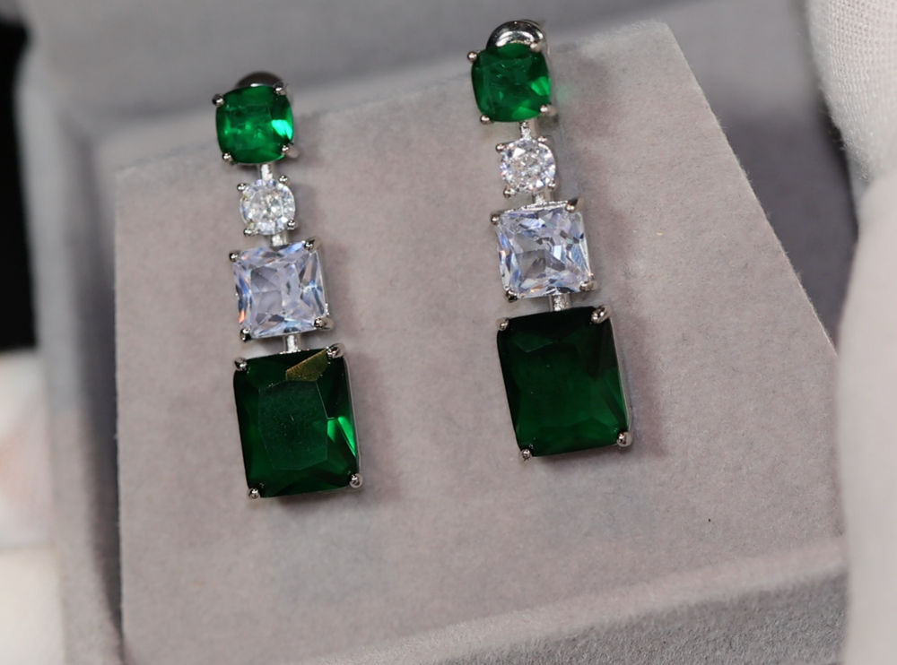 Green Diamond Earrings | Emerald Green Earrings | Emerald Diamond Earrings | Classy Earrings | Womens Earrings | Emerald Earrings