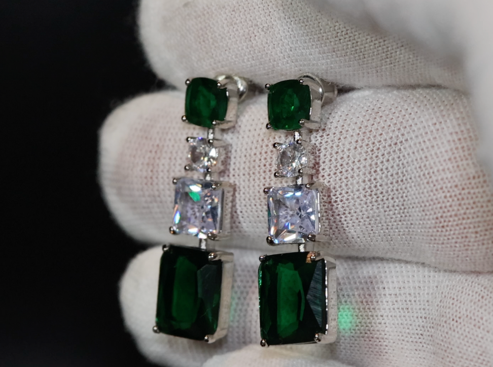 Green Diamond Earrings | Emerald Green Earrings | Emerald Diamond Earrings | Classy Earrings | Womens Earrings | Emerald Earrings