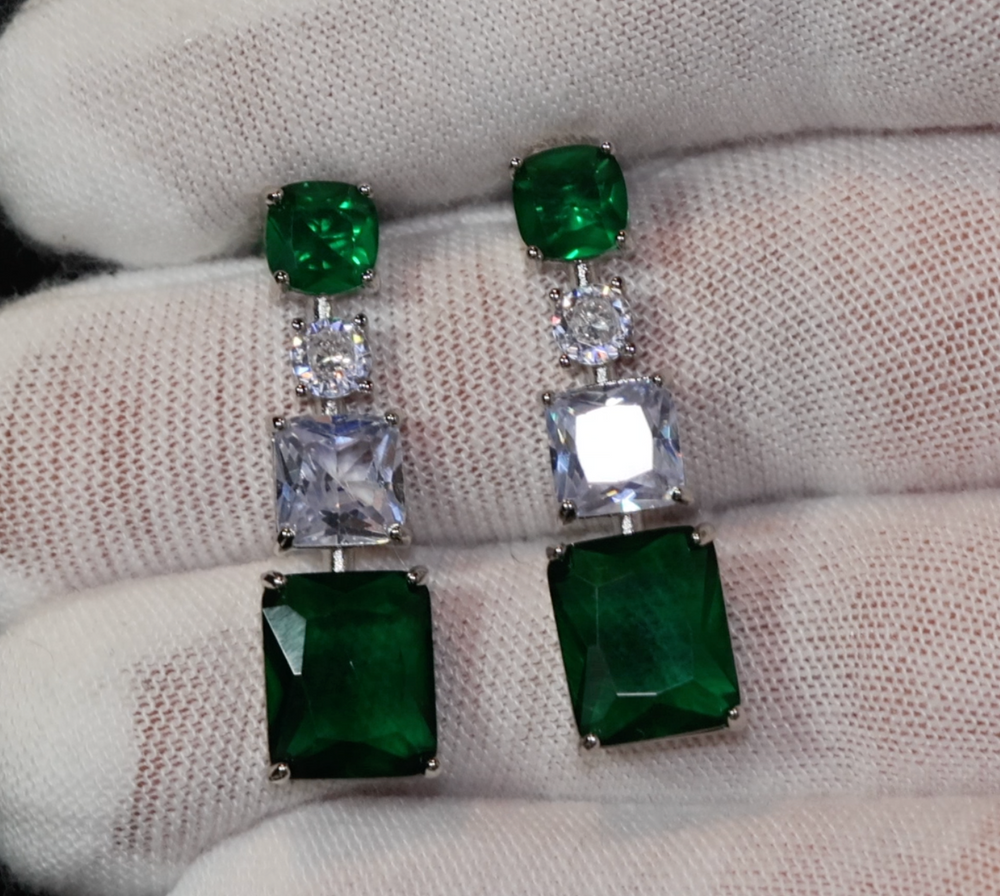 Green Diamond Earrings | Emerald Green Earrings | Emerald Diamond Earrings | Classy Earrings | Womens Earrings | Emerald Earrings