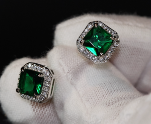 Womens green diamond ear studs