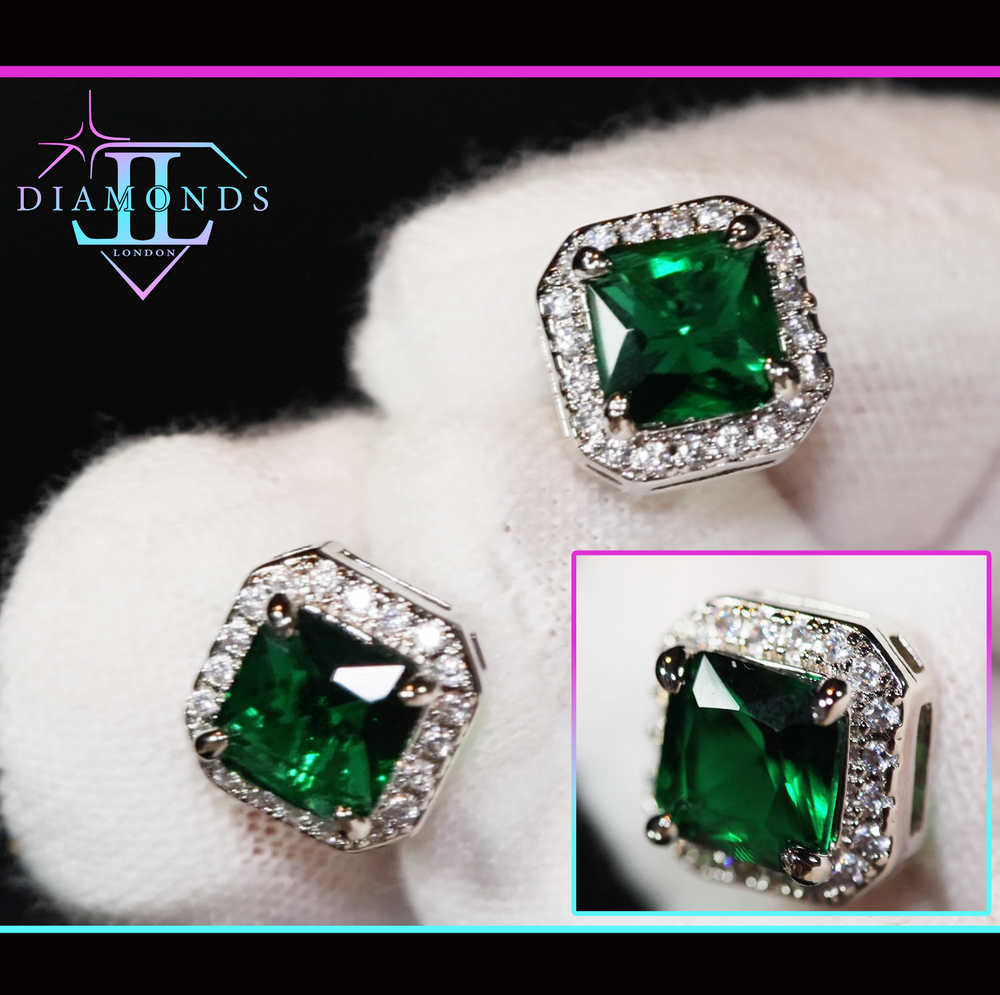 Mens green diamond ear studs