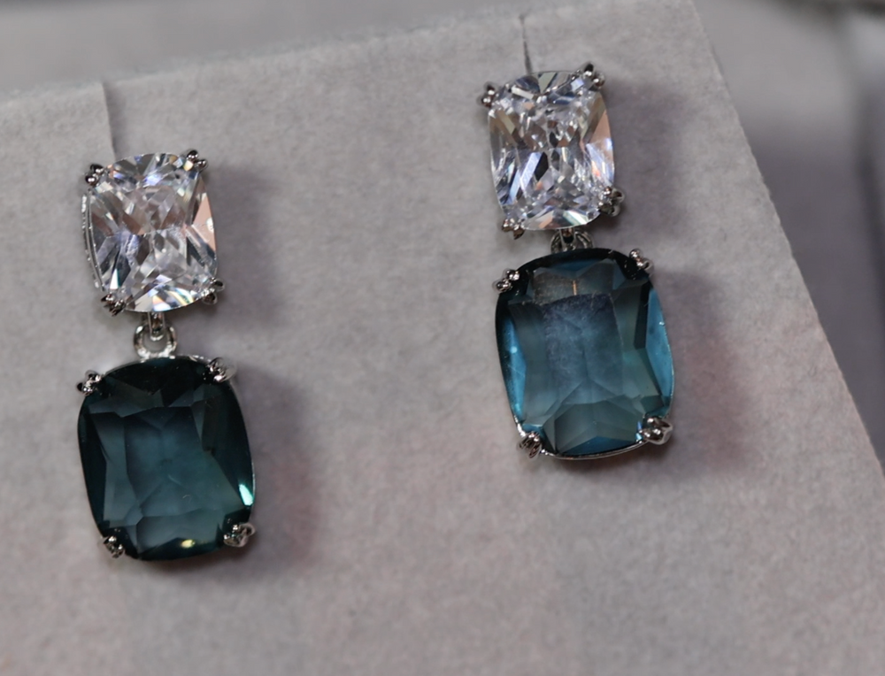 Teal blue diamond earrings | Green Diamond Earrings | Blue Diamond Earrings