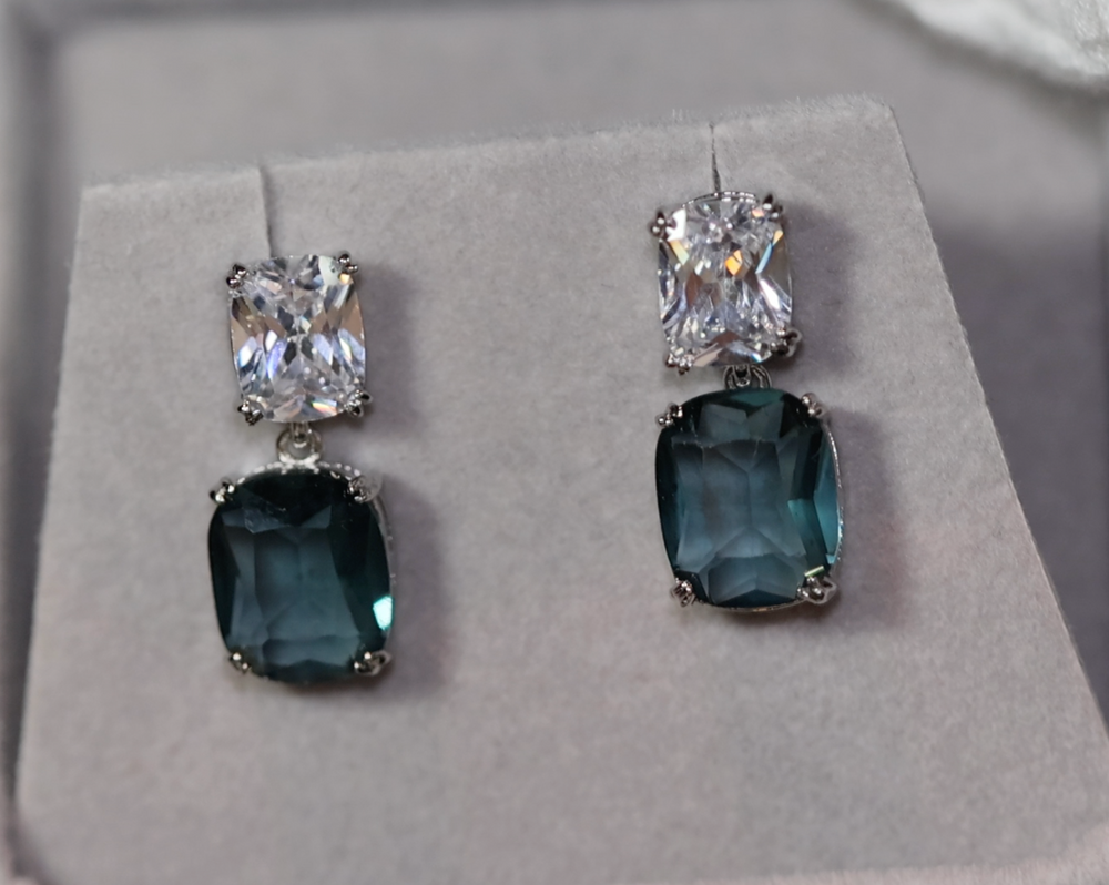 Teal blue diamond earrings | Green Diamond Earrings | Blue Diamond Earrings