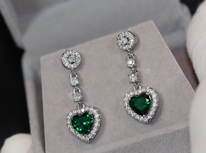 Green Diamond Earrings | Green Diamond Heart Earrings | Emerald Diamond Earrings | Heart Earrings | Womens Diamond Heart Earrings