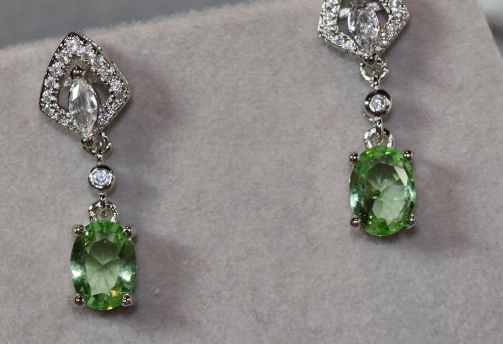 Green Diamond Earrings | Green Diamond Oval Earrings | Diamond Earrings