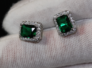 Green Diamond Earrings | Emerald Green Earrings | Emerald Diamond Earrings