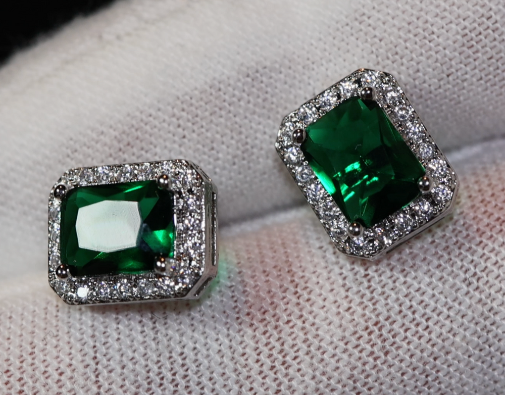 Green Diamond Earrings | Emerald Green Earrings | Emerald Diamond Earrings