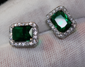 Green Diamond Earrings | Emerald Green Earrings | Emerald Diamond Earrings