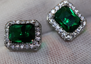 Green Diamond Earrings | Emerald Green Earrings | Emerald Diamond Earrings