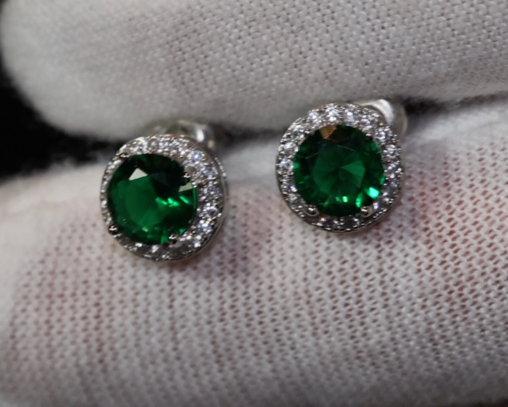 
            
                Load image into Gallery viewer, Green Diamond Earrings | Emerald Green Earrings | Emerald Ear Studs
            
        