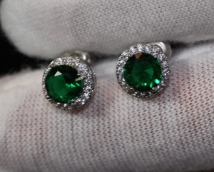 Green Diamond Earrings | Emerald Green Earrings | Emerald Ear Studs