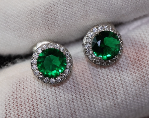 Green Diamond Earrings | Emerald Green Earrings | Emerald Ear Studs