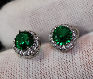 Green Diamond Earrings | Emerald Green Earrings | Emerald Ear Studs