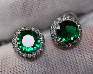 Green Diamond Earrings | Emerald Green Earrings | Emerald Ear Studs