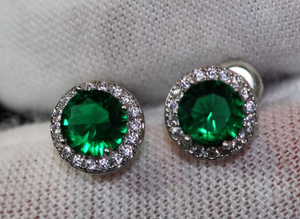 Green Diamond Earrings | Emerald Green Earrings | Emerald Ear Studs