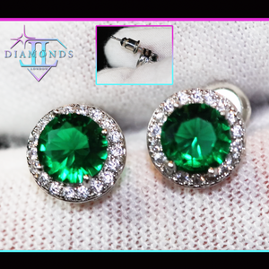 Green diamond ear studs