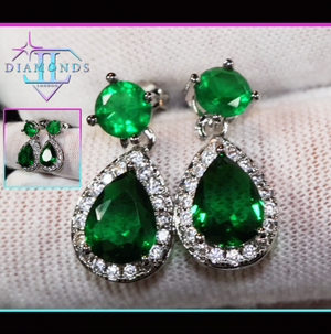 Pear cut green diamond earrings