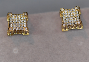Gold Iced Out Ear Studs | Womens Gold Diamond Earrings | Mens Gold Diamond Stud Ear Studs