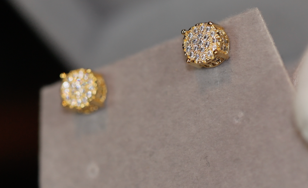 Iced Out Ear Studs | Gold Diamond Ear Studs | Mens Gold Diamond Ear Studs