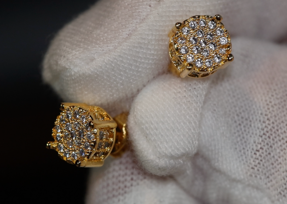 Iced Out Ear Studs | Gold Diamond Ear Studs | Mens Gold Diamond Ear Studs