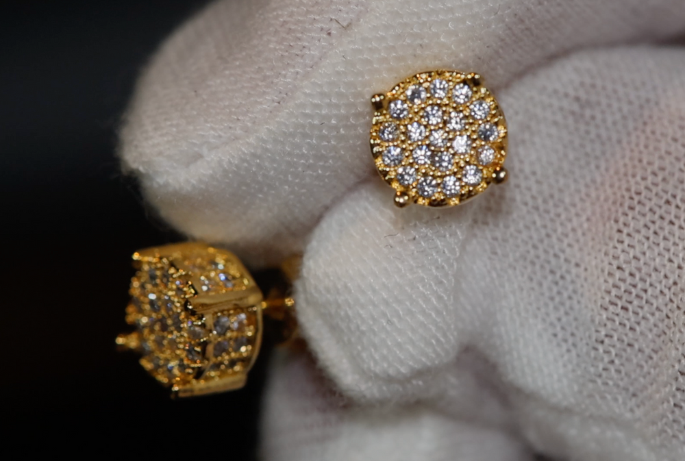 Iced Out Ear Studs | Gold Diamond Ear Studs | Mens Gold Diamond Ear Studs