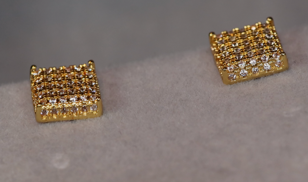 Mens Diamond Ear Studs | Iced Out Earrings | Gold Diamond Ear Studs | Womens Gold Diamond Ear Studs