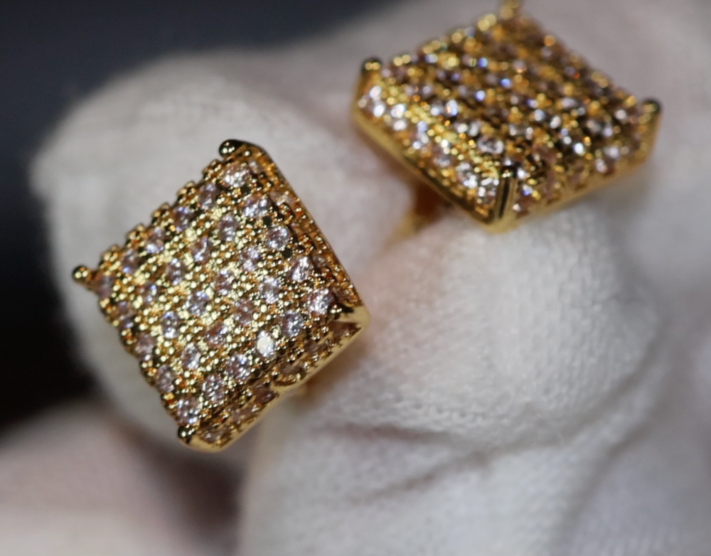 Iced Out Gold Diamond Ear Studs